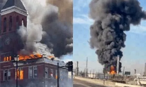 Sự cố cháy nổ dồn dập tại Mỹ: Nhà máy lọc dầu phát nổ, khói đen đặc bao trùm; tòa án 130 năm tuổi bốc cháy