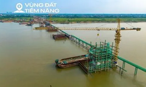 Ngắm cầu gần 10.000 tỷ xây nhanh bậc nhất Hà Nội, dự kiến hoàn thành trong chưa đầy 2 năm, kết nối đại đô thị của Vinhomes và Sun Group